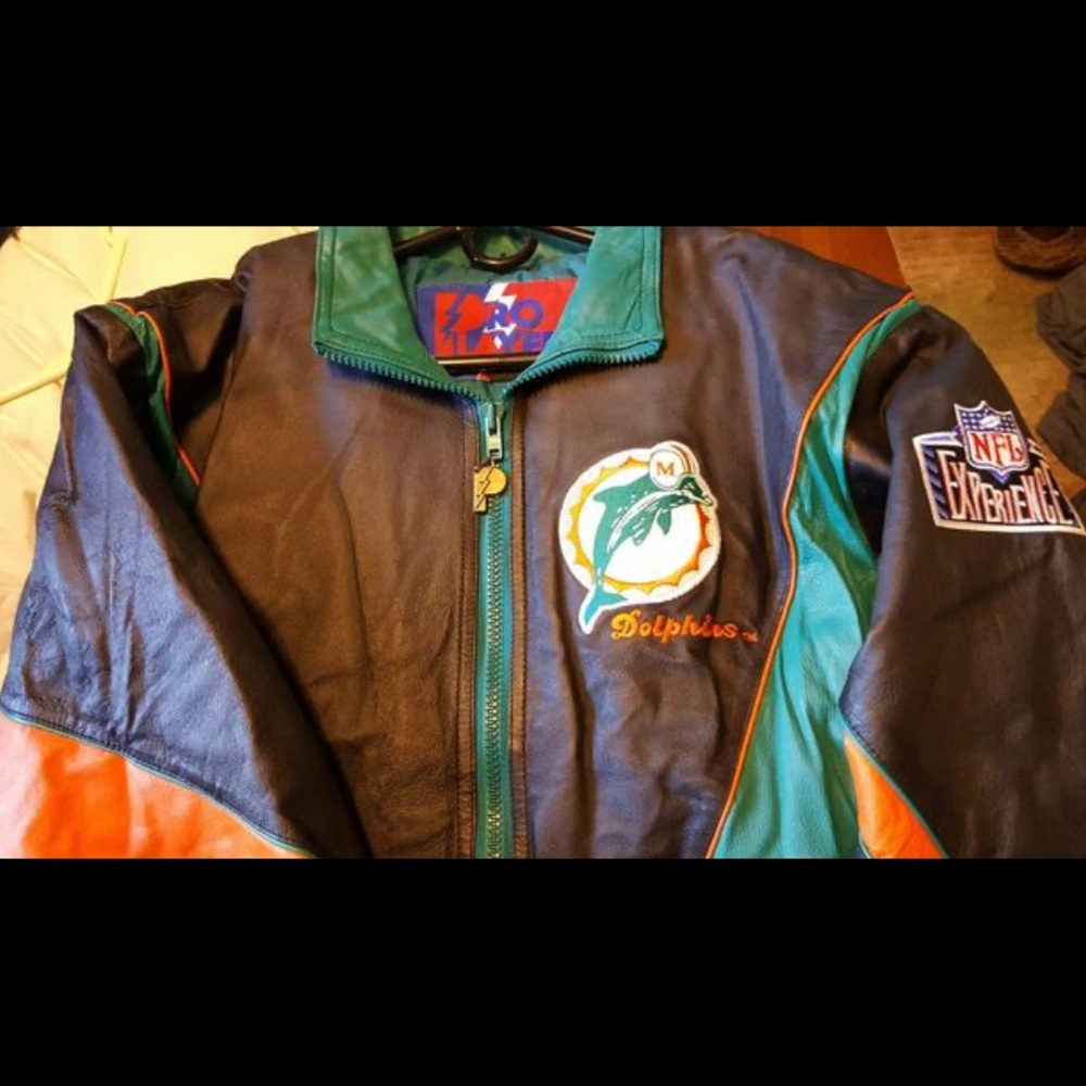 Starter men's XL Miami Dolphins leather jacket. Worn once in great condition!